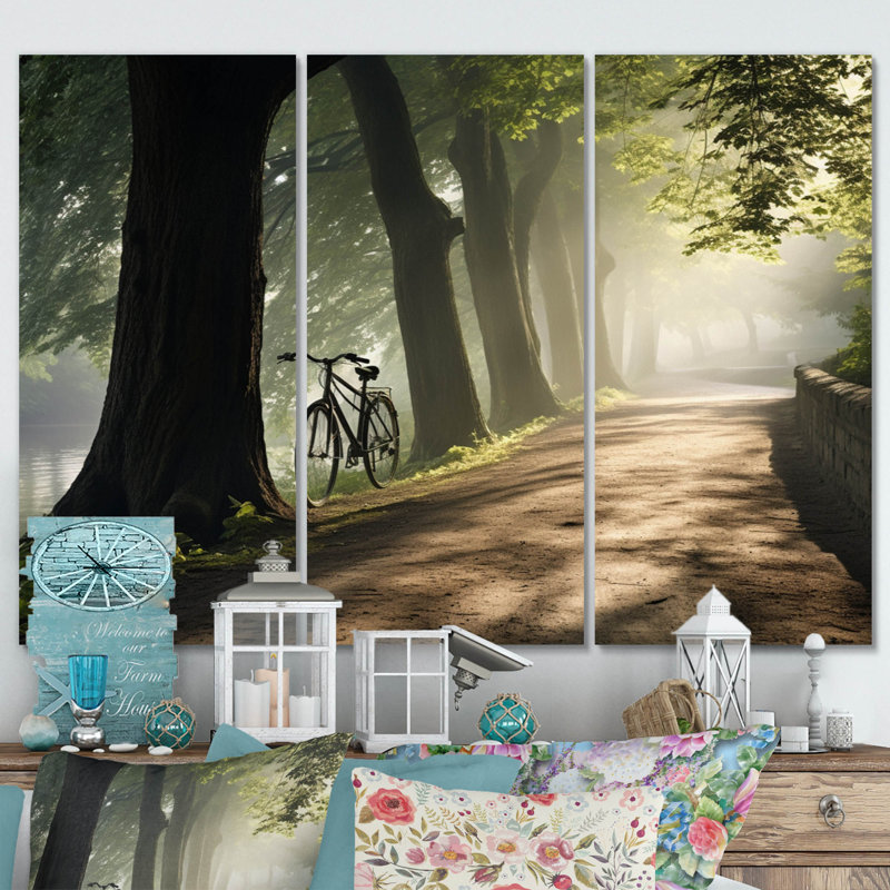 Landscape Serene Bicycle Path Canvas 3-Piece Set - Bicycle Path III, 28" H x 36" W x 1" D
