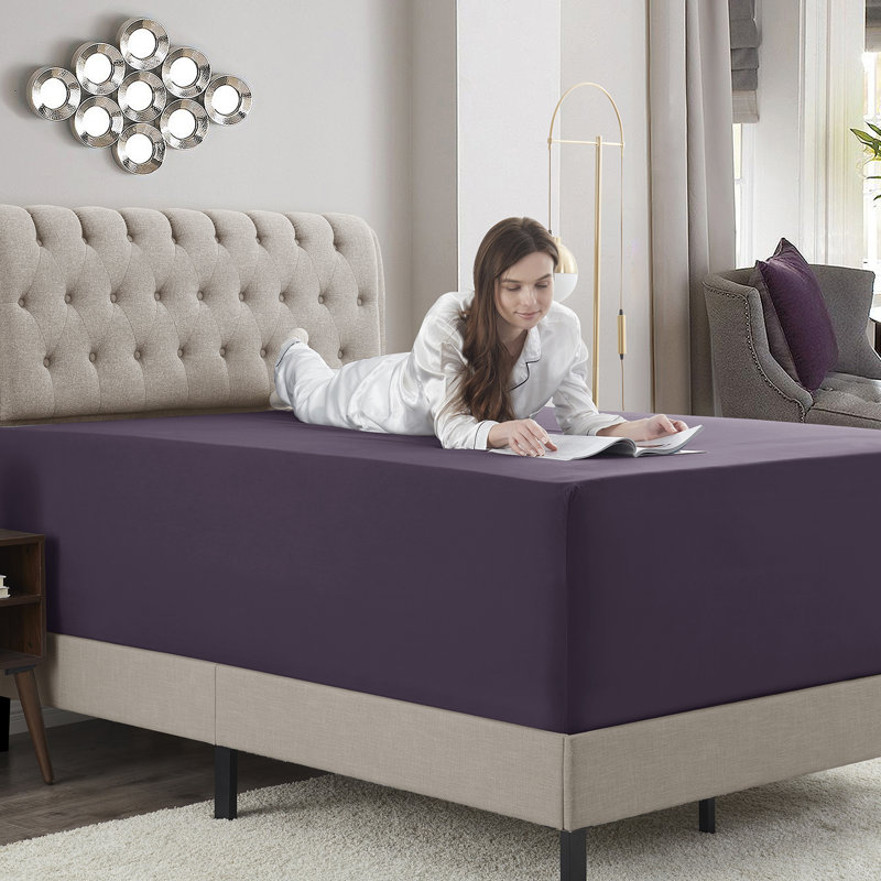 Empyrean Bedding Extra Deep Pocket Solid Fitted Sheet, California King Fitted Sheet, Purple