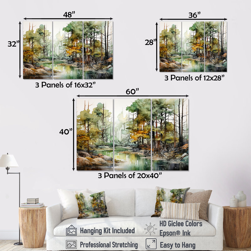 Encre alcoolisée «Forest Landscape», ensemble d'art mural forêt, Toile tendue, H 40 po x l 60 po x P 1 po