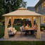 Gazebo de patio Yardgrace 3,66 m x 3,66 m avec toit souple, auvent à 2 niveaux, moustiquaire et rideaux d'intimité, brun-135823925