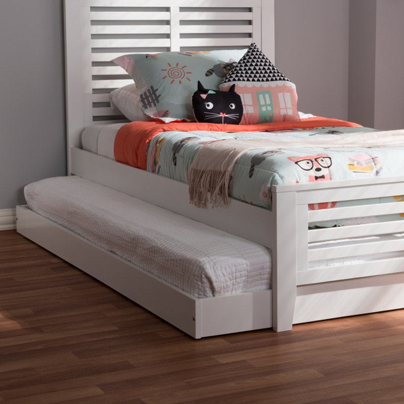 Structure de lit simple blanc Baxton Studio avec revêtement en tissu et rembourrage en mousse H 4,65 po