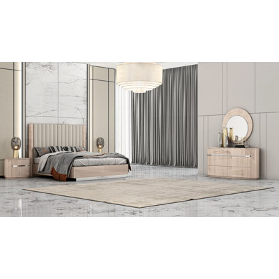 Azimjon High Gloss Upholstered Channeled Headboard Bed Frame