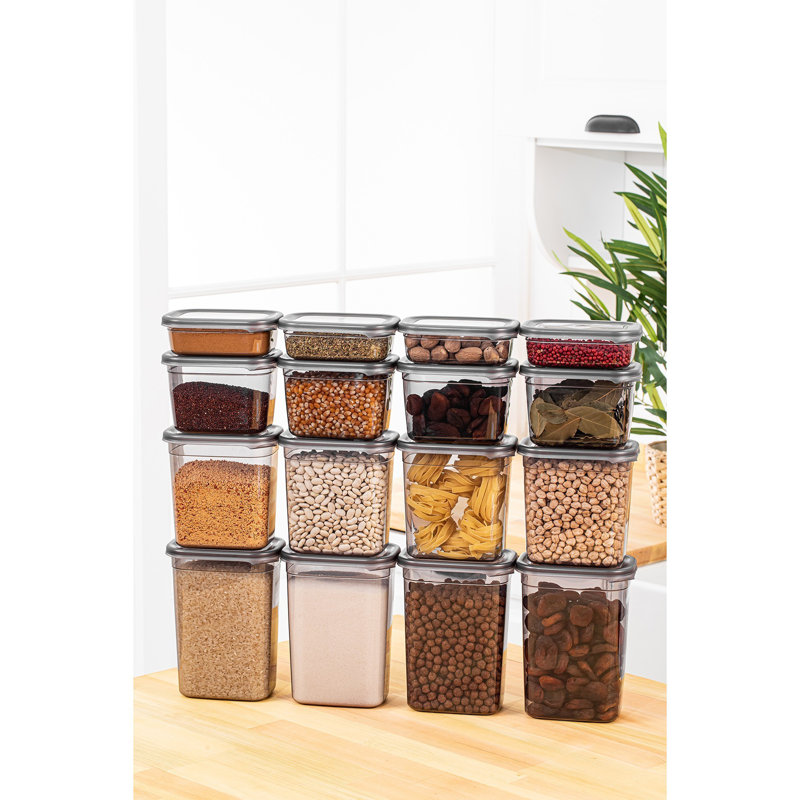 Ensemble de boîte de rangement 16 ps, couleur anthracite, plastique sans BPA | Comprend (4) 5,5 x 3,9 x 2,0 po (400 ml), (4) 5,5 x 3,9 x 3,9 po (800 ml), (4) 5,5 x 5,5 x 3,9 po (1150 ml), (4) 4,1 x 4,1 x 3,5 po (1500 ml) | Va au lave-vaisselle, idéal pour l'organisation à la maison