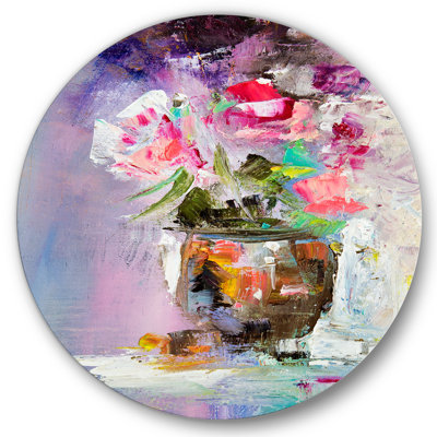 Bouquet de fleurs roses fraîches et abstraites - Cercle moderne en métal, art mural
