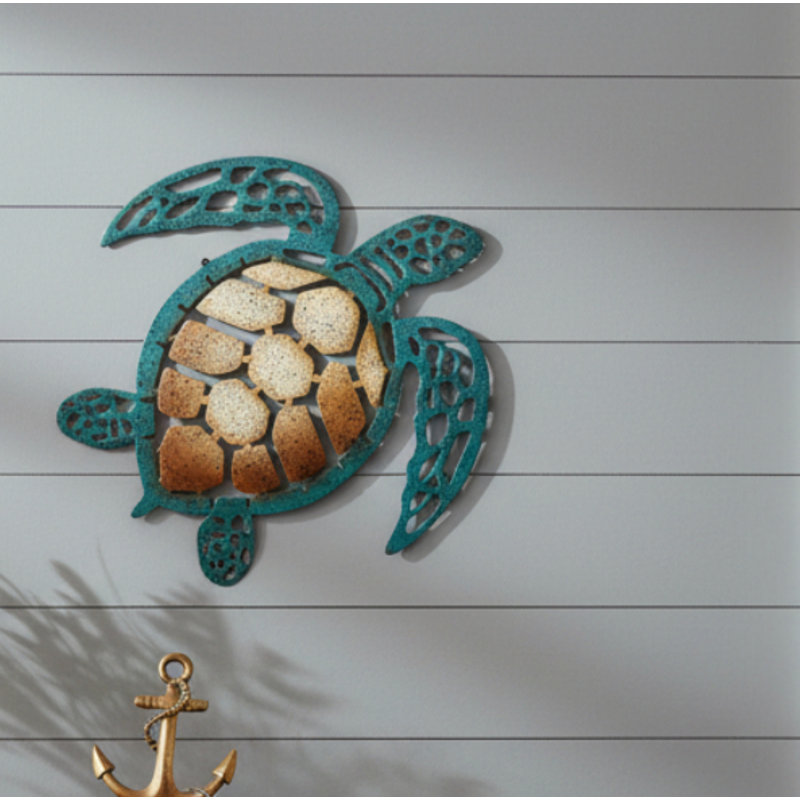 Décoration murale tortue de mer en métal bleu et brun