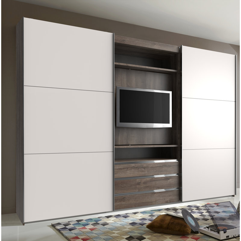 Dunellen 2 Door Manufactured Wood Wardrobe, White/Grey