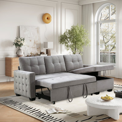 Lit de 77 pouces avec rangement et canapé-lit, 2 sièges, velours gris, housse respirante pour canapé modulaire, tissu en velours, siège confortable