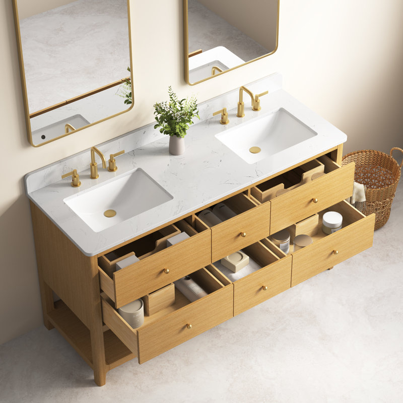 Nelson 36 in Undermount Single Sink Bathroom Vanity with White Engineered Stone Top, 60"
