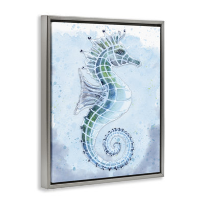 Toile d'hippocampe encadrée en vitrail par Patti Bishop