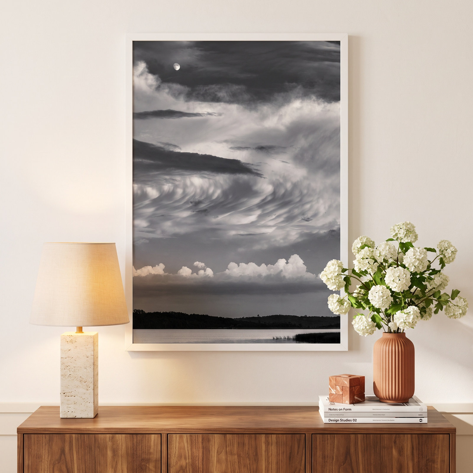 Garden Sign "Island Lake Moon" Print, 50" H x 35" W x 1.25" D, White