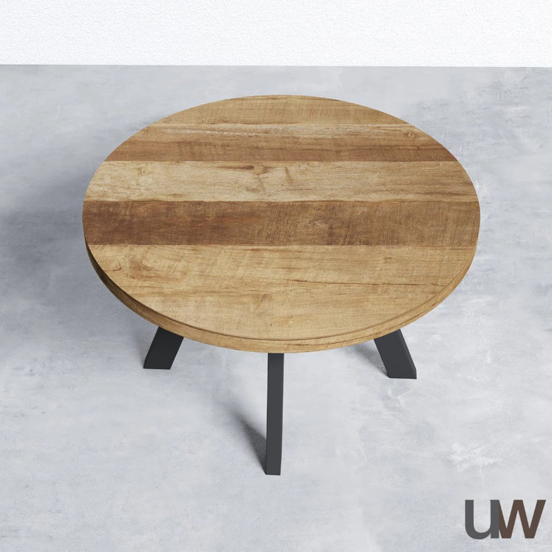 Hayvin Teak Round Metal Base Dining Table