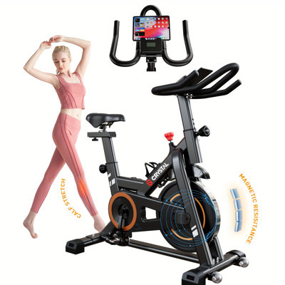 CRYSTAL FIT Indoor Exercise Bike, Cycling Bike Plus Magnetic Resistance/Brake Pad Stationary Bike With Tablet Holder LCD Monitor 300lbs Weight Capacity &Upgraded Comfortable Seat Cushion