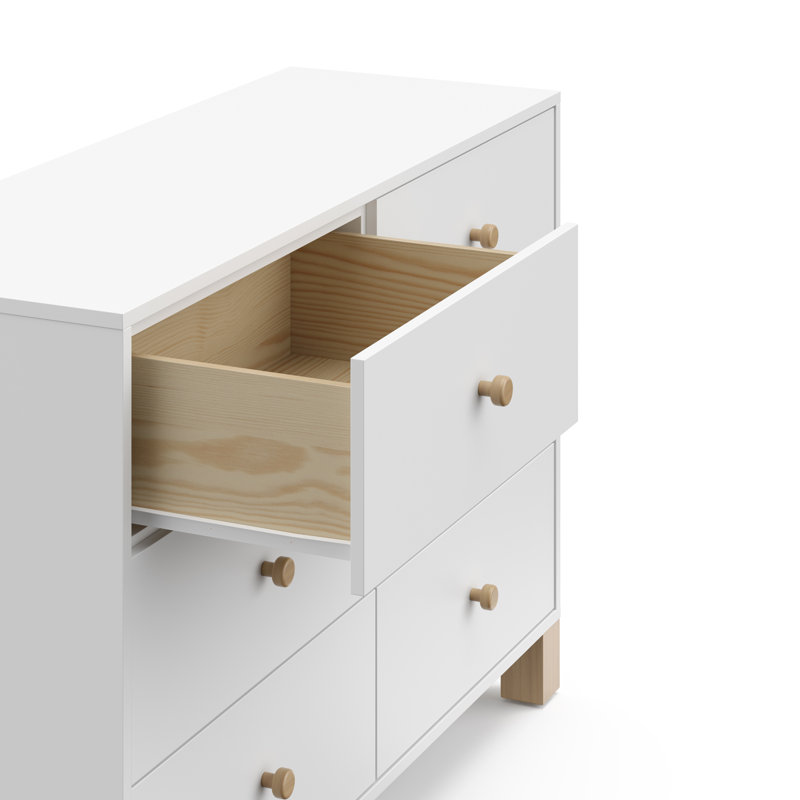 Commode 6 tiroirs California, Blanc / Bois flotté