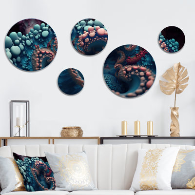 Décoration murale géométrique moderne en métal turquoise et mystère fractal