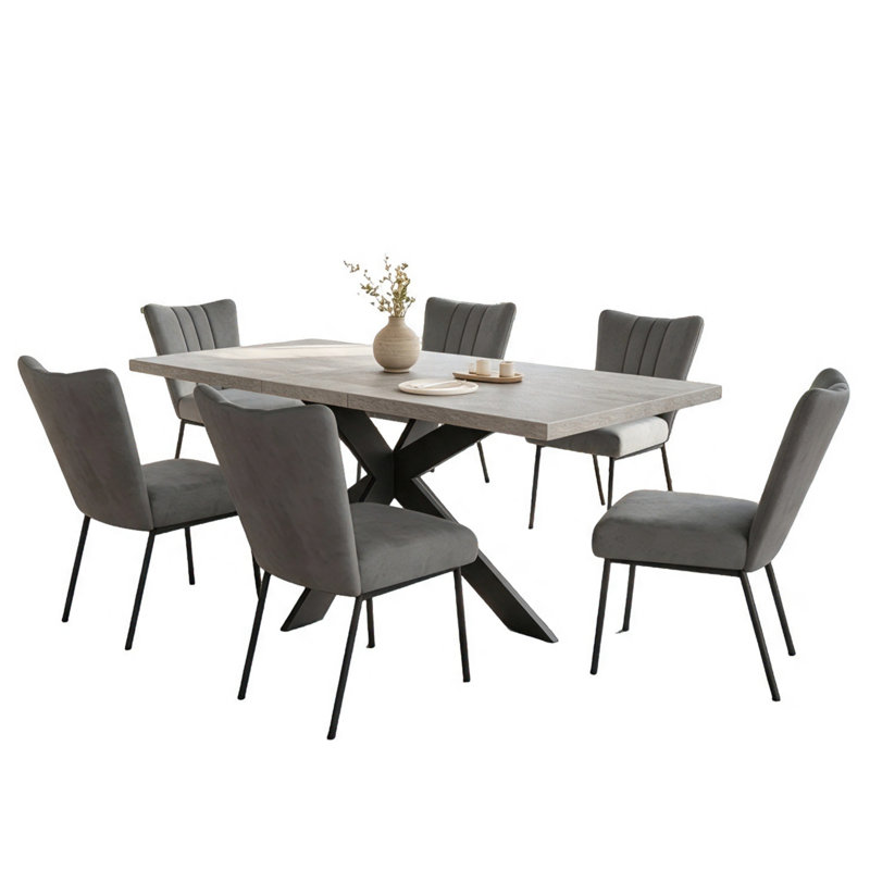 Ensemble de salle à manger Bourke Modern Kitchen, table de salle à manger extensible avec chaises rembourrées, Gris