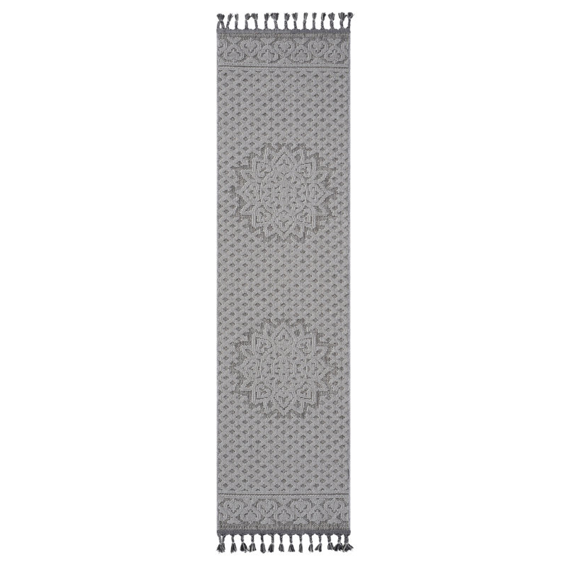 NAAR Guros Collection 2X8 Gray / White / Medallion Indoor / Outdoor Runner Rug, Runner 2'2" x 8'