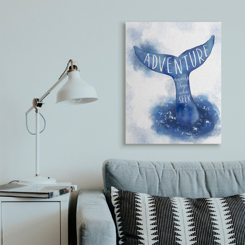 «Adventure Awaits Expression Whale Tale Ocean Animal Inspiration» par Ziwei Li - impression, H 40 po x l 30 po, Toile tendue