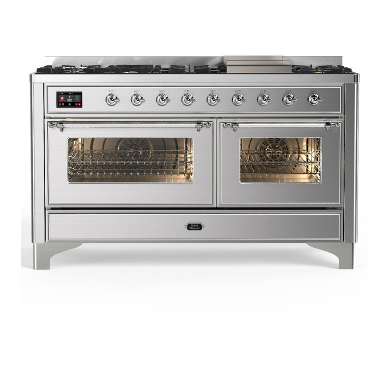 Majestic III Series 60 Inch Dual Fuel Range with 7 Sealed Burners, Griddle, in Blue Grey (Liquid Propane, Burnished Trim)