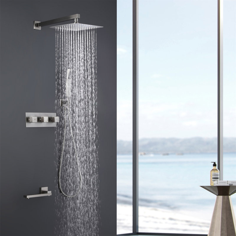 Trustmade 3 Function Temperature Control Complete Shower System With Rough-In Valve, 10 Inches