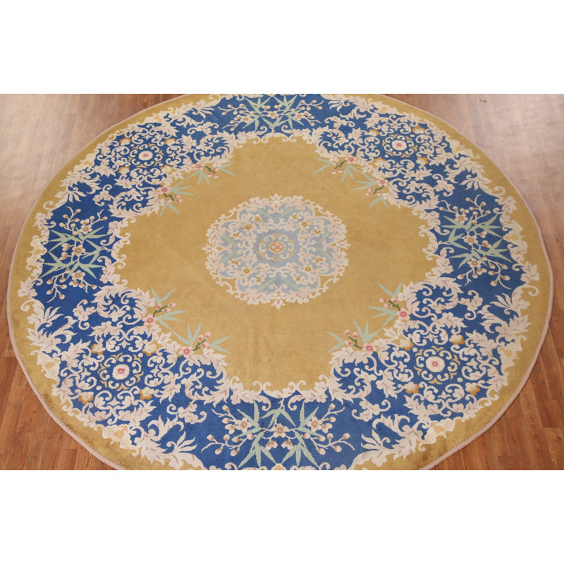Tapis chinois rond à motif végétal Art Deco 11 x 11