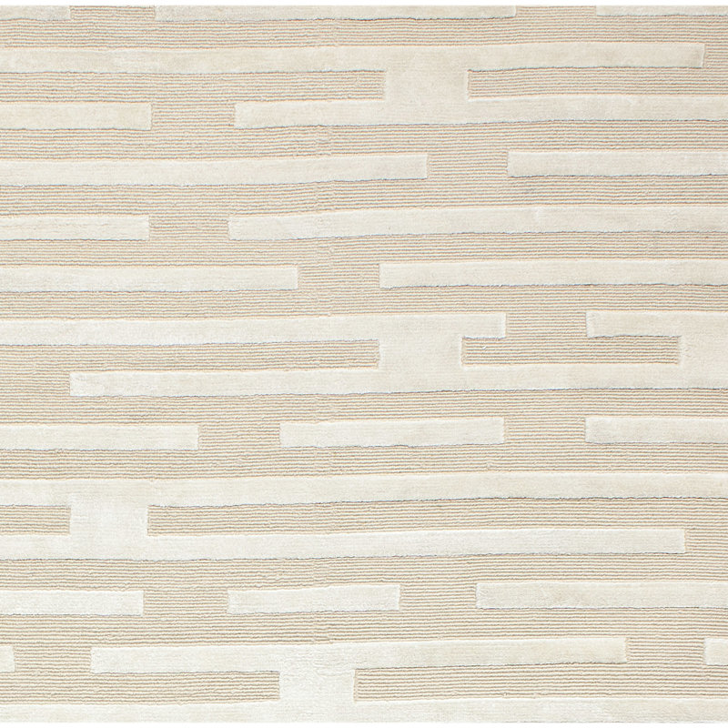 Tapis rayé rectangulaire en laine / viscose crème / ivoire, Rectangle 12 pi x 15 pi