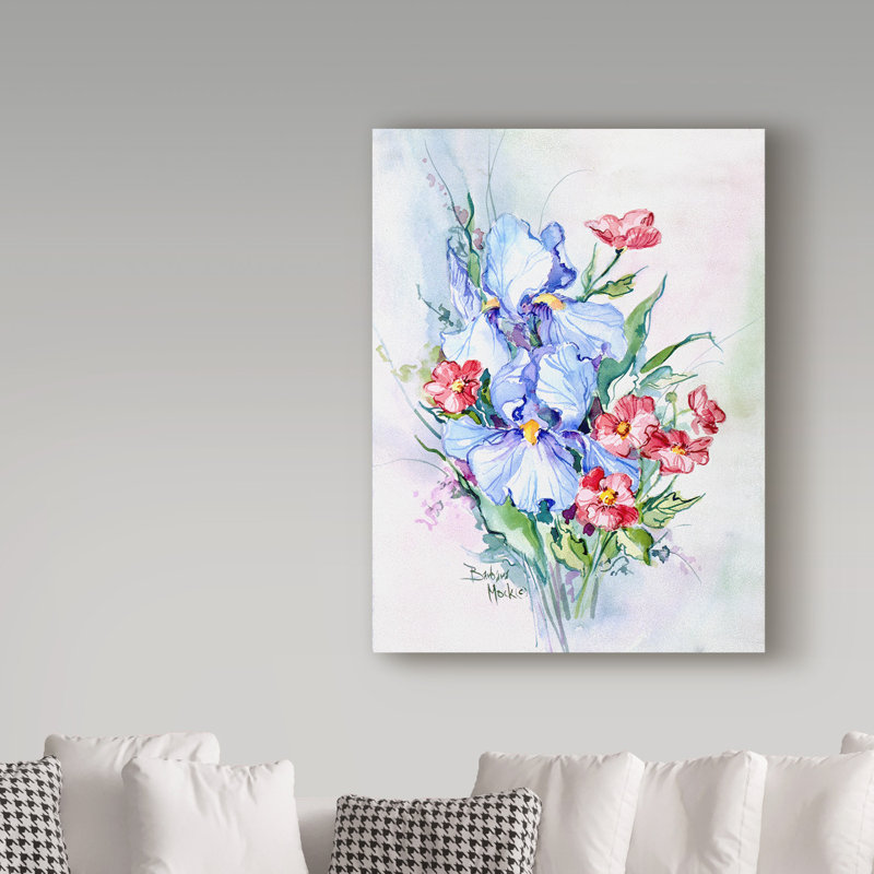«Blue Iris Bouquet» par Barbara Mock, reproduction sur toile, H 32 po x l 24 po x P 2 po
