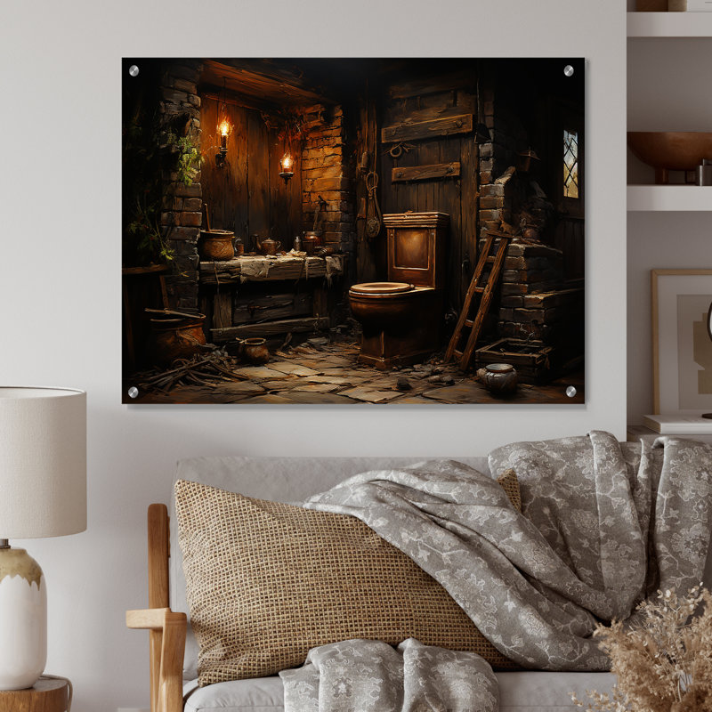 Toilette de salle de bain confort rustique - Art mural en acrylique pour salle de bain, H 30 po x l 40 po