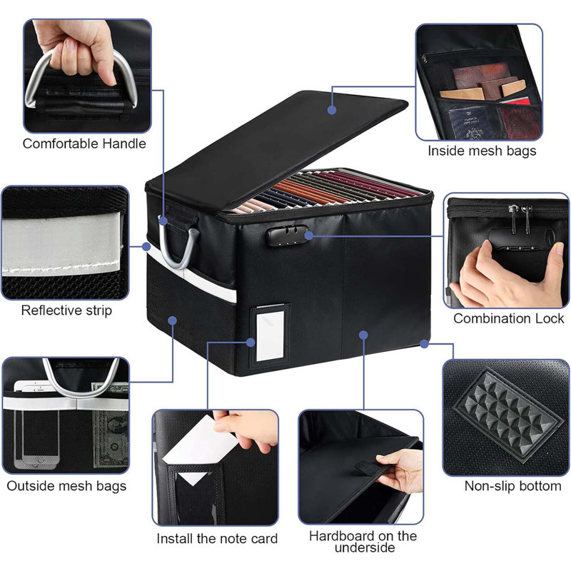 Fireproof Document Box File Organizer Box, Fireproof File Cabinet Box Storage Filing Cabinet Box With Lock, Portable Office Safe Box For Hanging Letter/Legal Folder 16.1 X 12.9 X 11In (Dark Black)