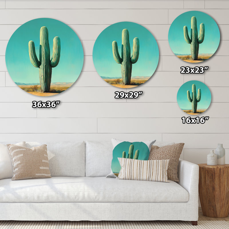 «Saguaro Cactus And The Desert Sky II», reproduction d'art en métal vert traditionnel, H 16 po x l 16 po