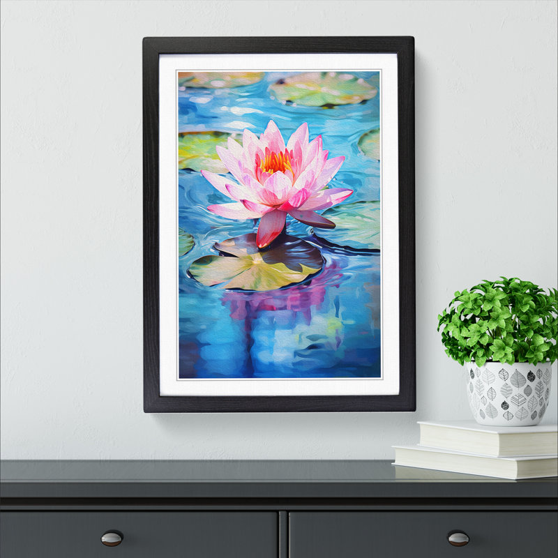 Water Lily Gestural No.2 - Single Picture Frame Print on Wood, Black Framed, 34cm H x 25cm W