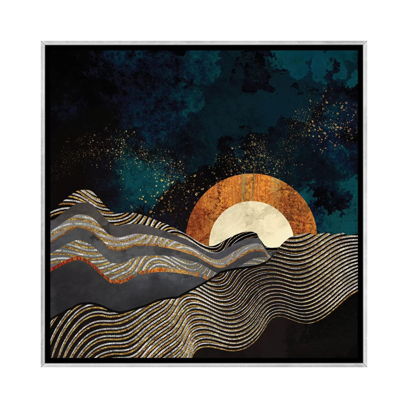 Or et champs argentés - impression d'art graphique, Pas de tapis, H 26 po x l 26 po x P 1,5 po, Toile avec cadre argenté