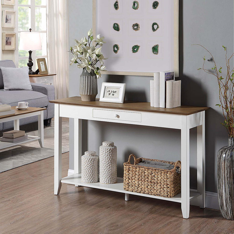 Console de 48 po avec tablette Carbin, Blanc / Bois flotté