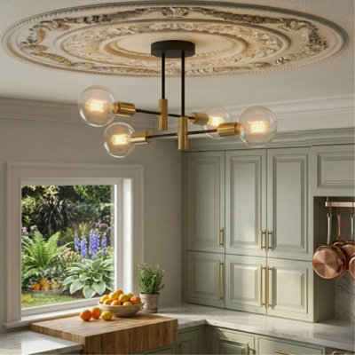 4-Light metal Modern Linear Sputnik Chandelier, 15.75 Inch and  Ceiling Light for Living Room, Bedroom