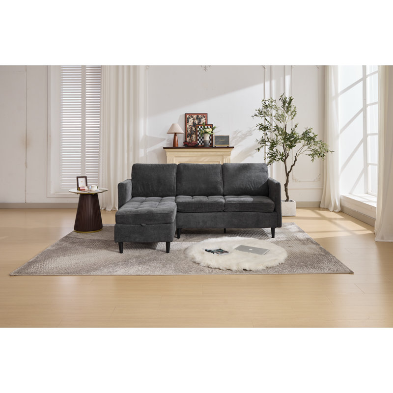 Canapé modulaire en L de 77,5 po avec méridienne de rangement et charge USB, Gris clair