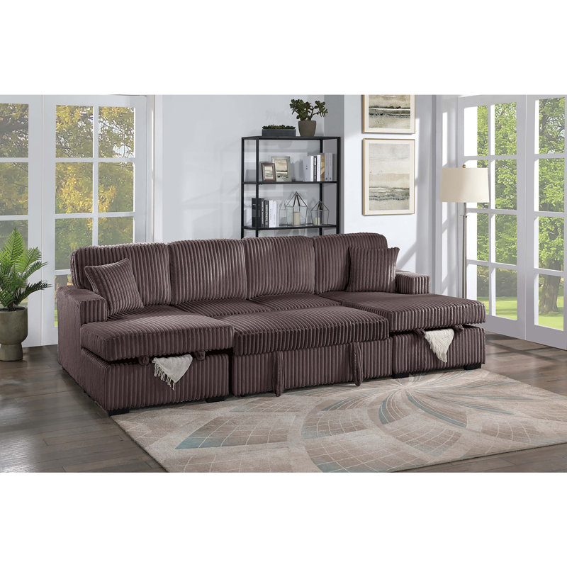 Canapé modulaire convertible revêtu de velours côtelé