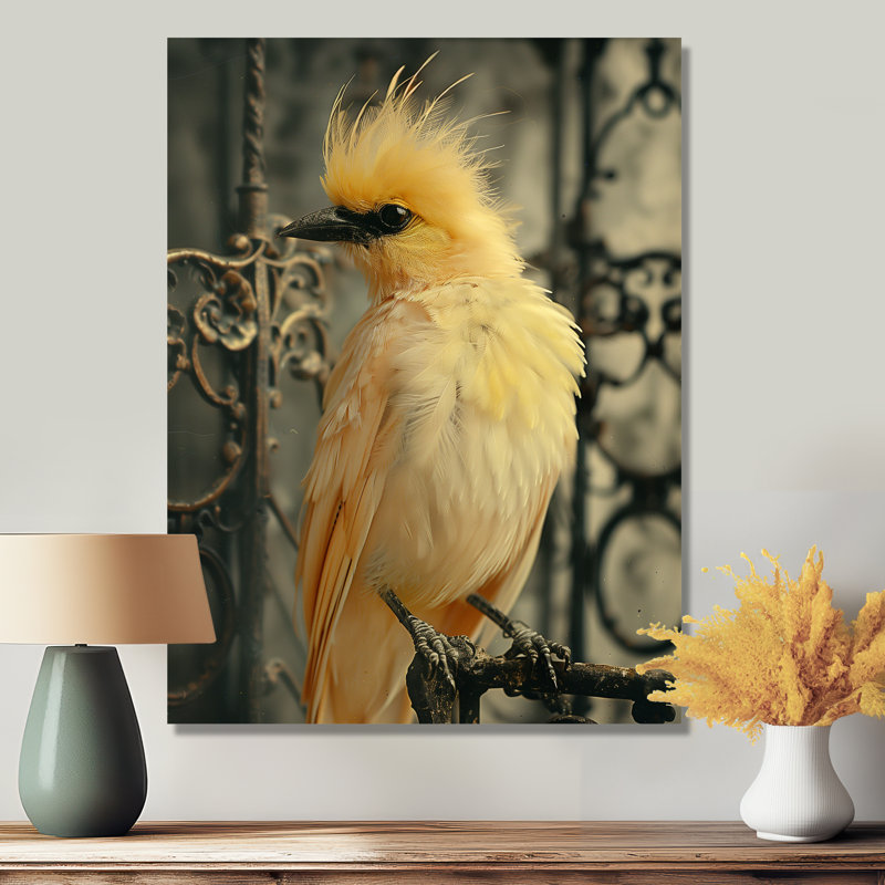 Élégance d'oiseaux en cage jaune et noir, H 32 po x l 16 po x P 1 po, Métal métal