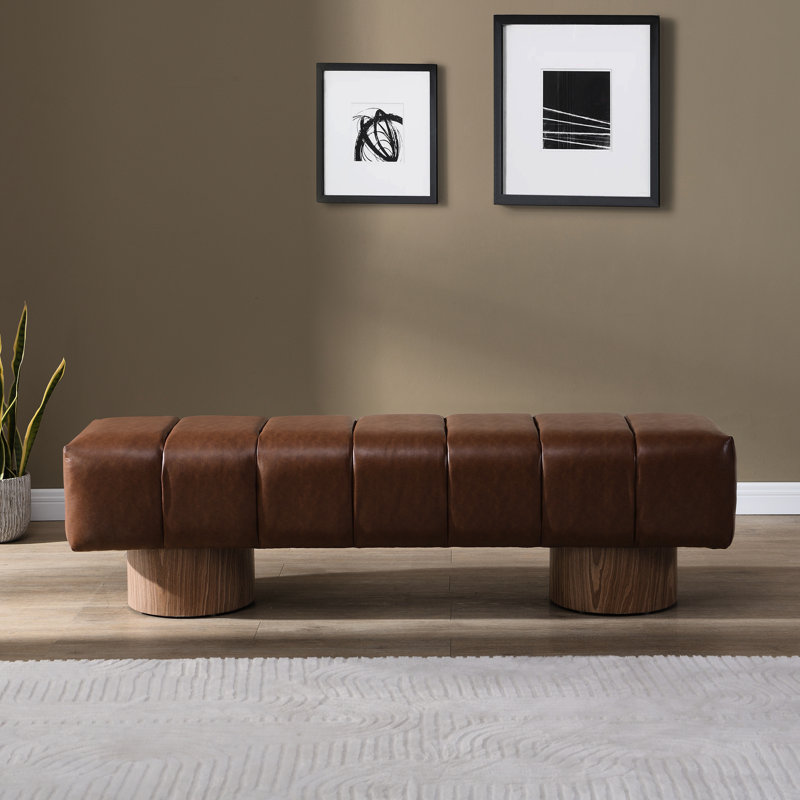 Upholstered Bedroom Box Bench - Brown Pu, 300 Lbs Capacity, Wood Leg, No Assembly, Living Room Multi-Functional , Weight Assembly