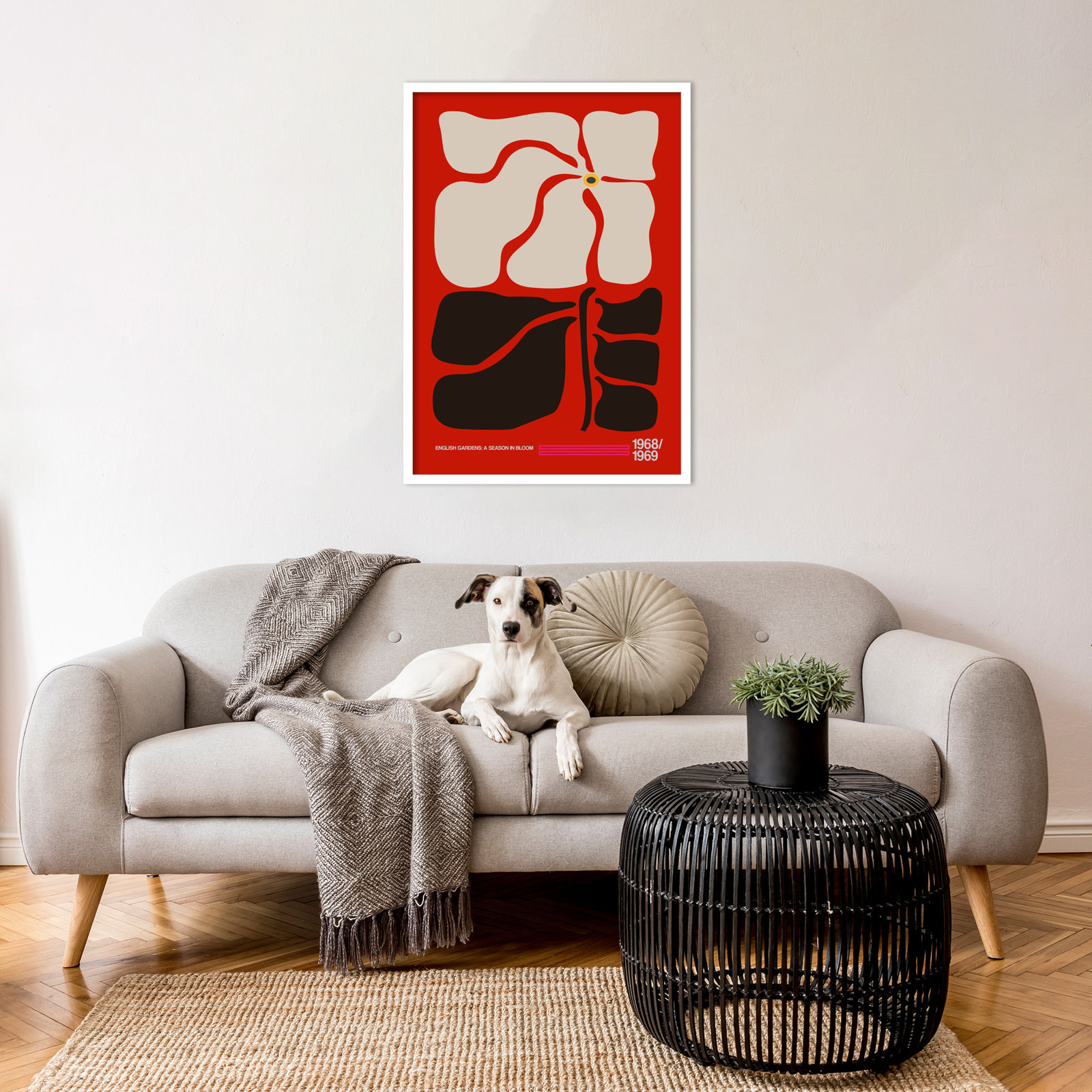 English Gardens Red by Frances Collett, 33" H x 24" W x 1" D, White