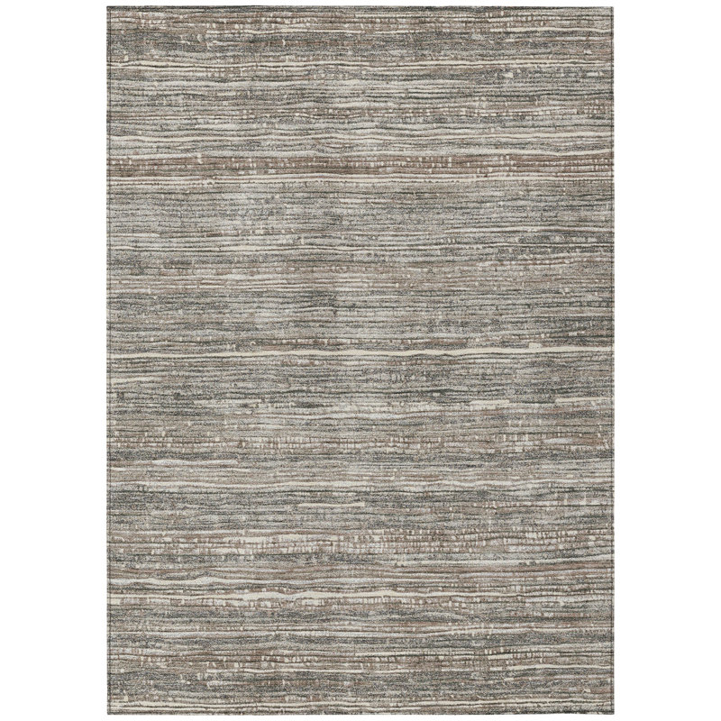 Tapis extérieur lavable rayé beige et gris 10 pi x 14 pi