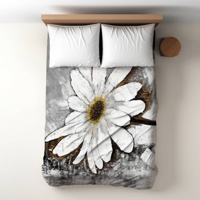 Abstract Daisy White Industrial Floral Duvet Cover | Home Decor