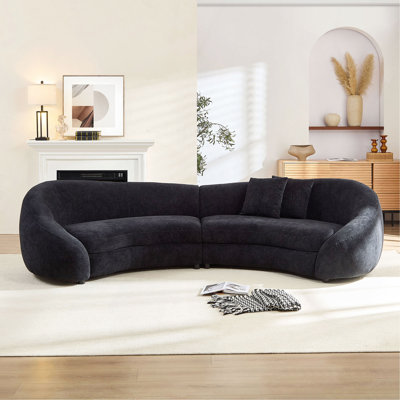 Canapé incurvé moderne de 125,98 po avec un design élégant en forme de cœur d'amour pour le salon - noir