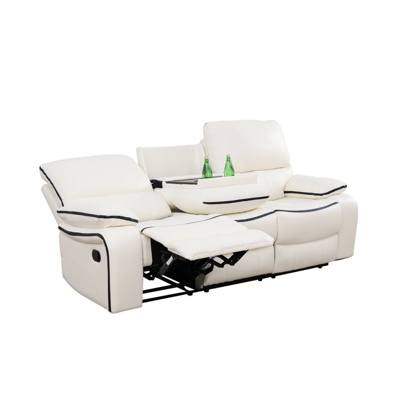 Wahidullah 87" Wide Vegan Leather Manual Reclining Living Room Sofa