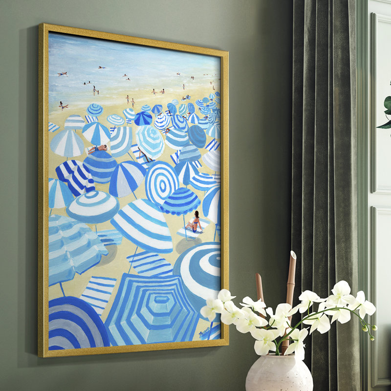 Ciel bleu plage, reproduction encadrée - bois massif, H 28 po x l 22 po, Encadrement doré