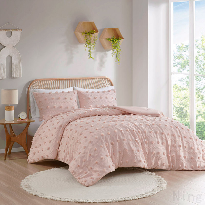 Ensemble d'édredon jacquard très grand, Rose, Édredon pour très grand lit + 2 taies décorativ