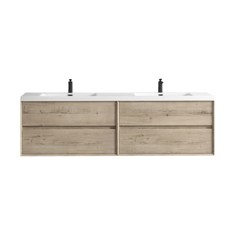 Seavy 83.4'' Double Bathroom Vanity with Plastic Top, Light Oak