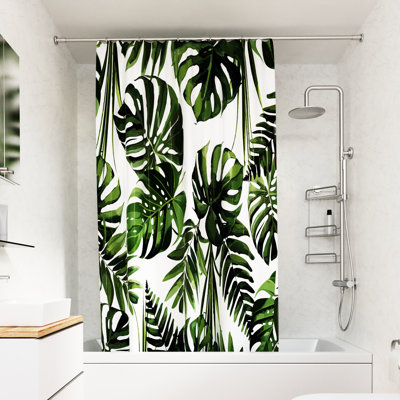Shower Curtain with Green Botanical Leaves Design, 1800W x 1800H