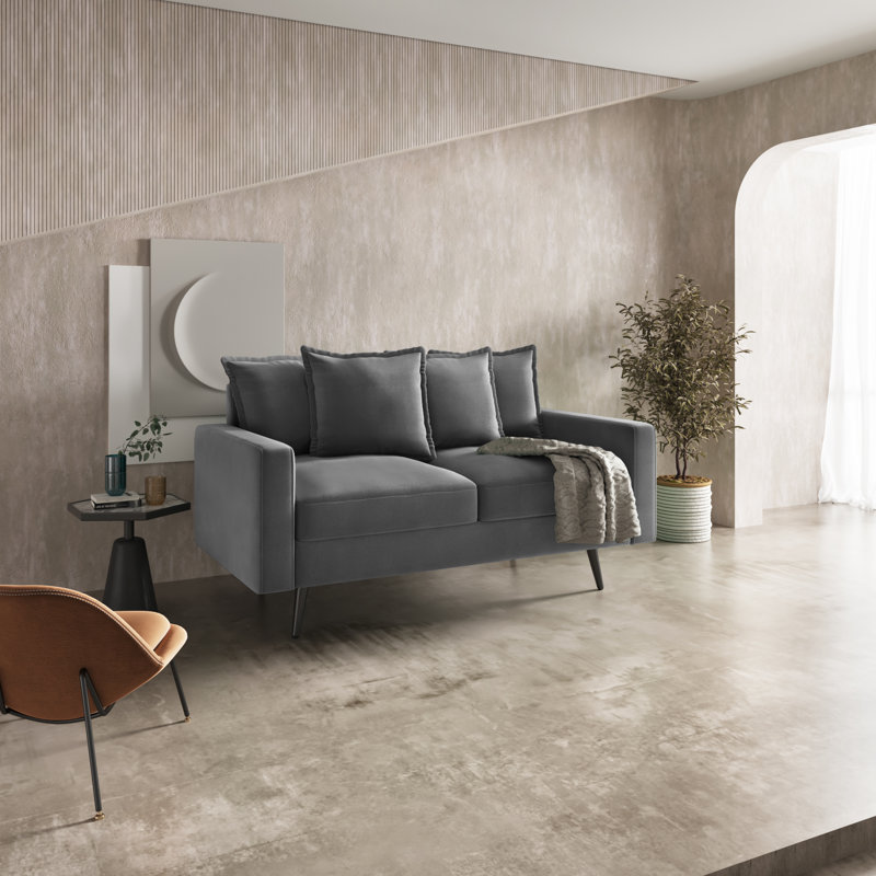 Veronica 58'' Velvet Square Arm Sofa Loveseat, Grey