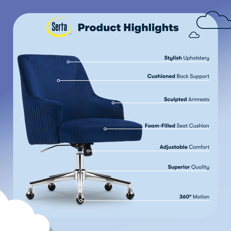 Chaise de bureau Serta Scarlett, Argent, Bleu