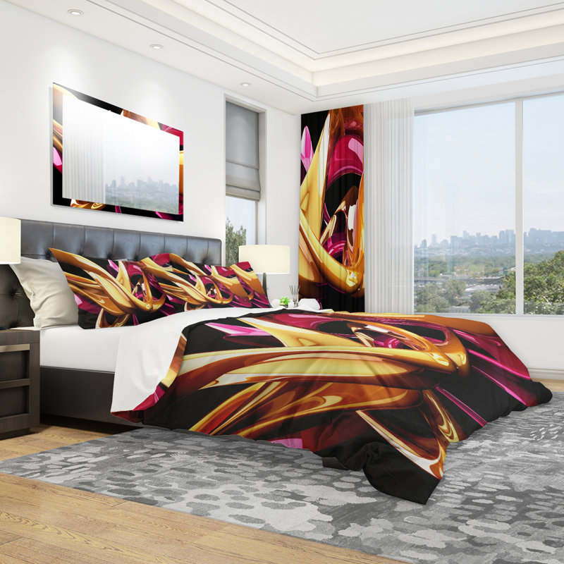 Building with Gold - Ensemble de housse de couette à motif abstrait - Microfibre de polyester
