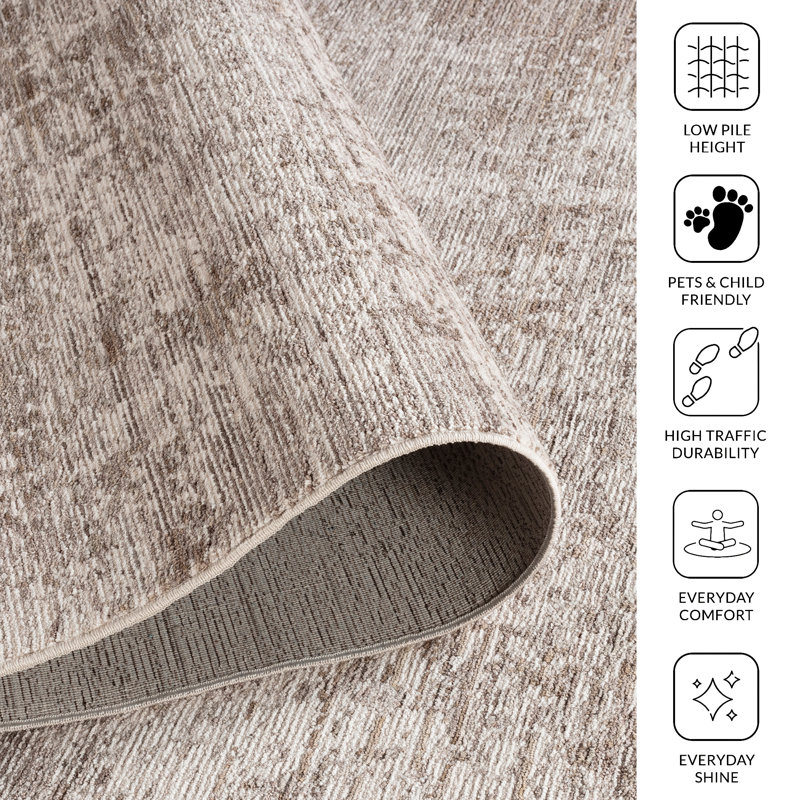 Sealy Easton Modern Abstract Ivory Turkish Area Rug with Fringe, Rectangle 4'11" x 7'6"